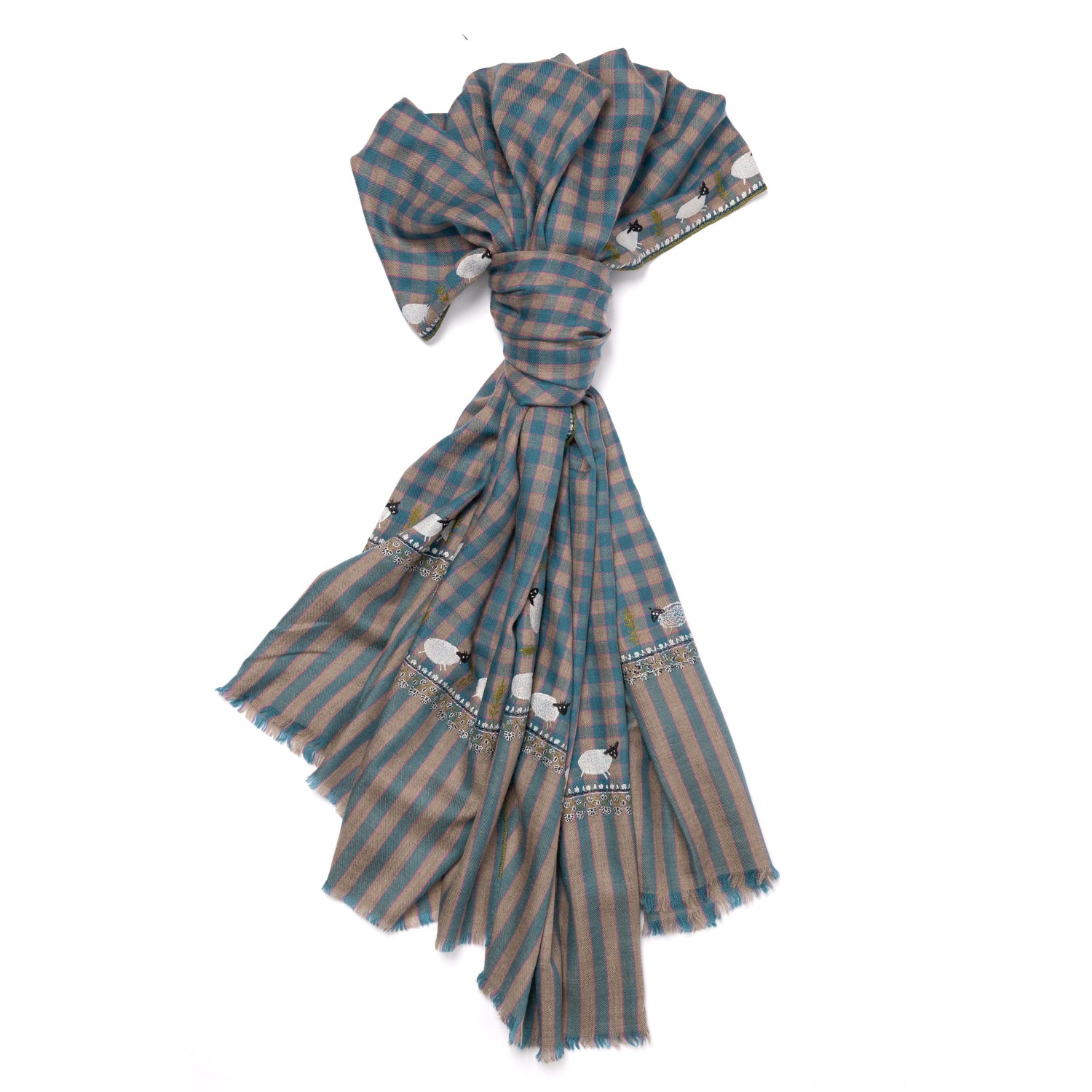 Schal "AMRITSAR" aus feinstem handbestickten Pashmina-Kaschmir - reine Handarbeit